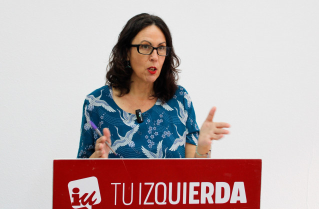 La secretaria de Organización de IU, Eva García Sempere, interviene en una rueda de prensa telemática para valorar la actualidad política.