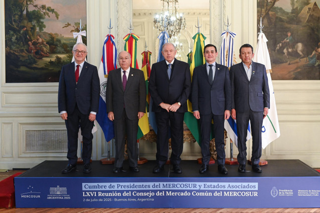 Representantes de los países de Mercosur en la LXVI Reunión Ordinaria del Consejo del Mercado Común (CMC), en el Palacio San Martín (Buenos Aires).
