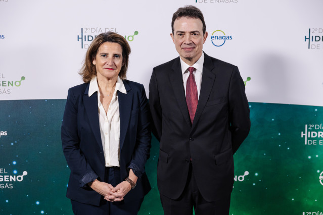 Archivo -  La vicepresidenta ejecutiva de la Comisión Europea, Teresa Ribera, y el CEO de Enagás, Arturo Gonzalo Aizpiri