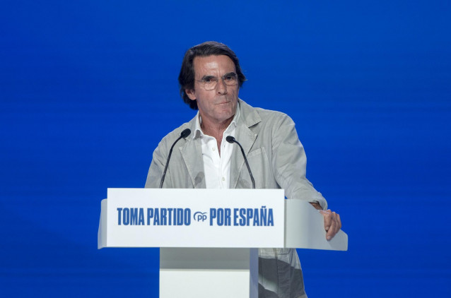 El expresidente del Gobierno, José María Aznar, interviene durante el XXI Congreso Nacional del Partido Popular, a 4 de julio de 2025, en Madrid (España). Con el lema ‘Toma partido por España’, XXI Congreso del PP, celebrado en Madrid del 4 al 6 de julio