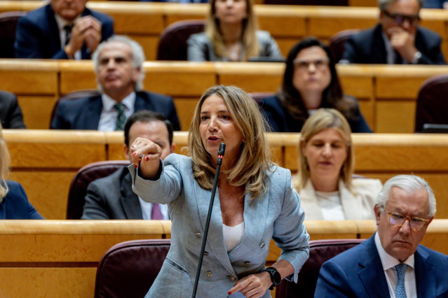 Archivo - La portavoz del PP en el Senado, Alicia García, interviene durante una sesión de control al Gobierno en el Senado, a 6 de mayo de 2025, en Madrid (España).
