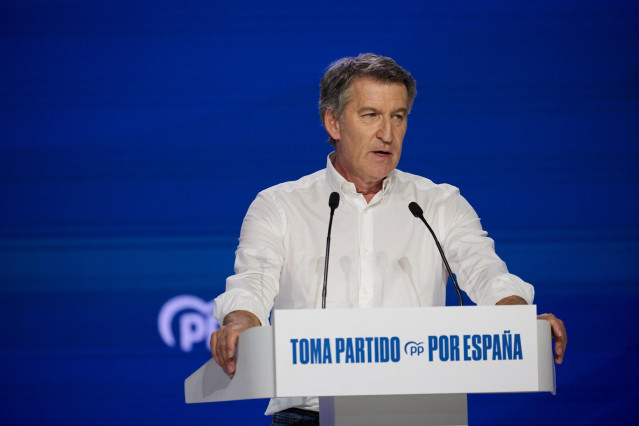 El presidente del PP, Alberto Núñez Feijóo, durante la segunda jornada del XXI Congreso Nacional del Partido Popular, a 5 de julio de 2025, en Madrid (España). Con el lema ‘Toma partido por España’, XXI Congreso del PP, celebrado en Madrid del 4 al 6 de j