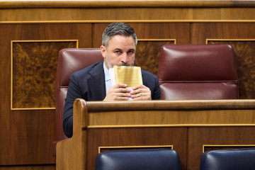 El presidente de Vox, Santiago Abascal, durante el pleno extraordinario en el Congreso de los diputados, a 8 de julio de 2025, en Madrid (España).