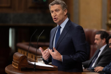 El presidente del PP, Alberto Núñez Feijóo, interviene durante un pleno extraordinario, en el Congreso de los Diputados, a 9 de julio de 2025, en Madrid (España). Sánchez comparece en un pleno ex