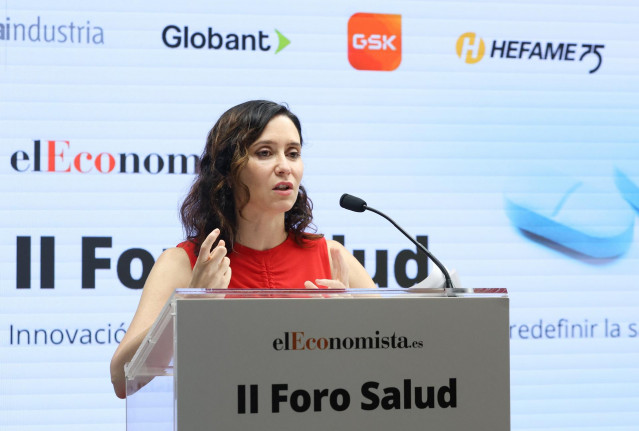 La presidenta de la Comunidad de Madrid, Isabel Díaz Ayuso, durante el II Gran Foro de Salud de elEconomista, en el Espacio de Eventos de elEconomista, a 8 de julio de 2025, en Madrid (España).