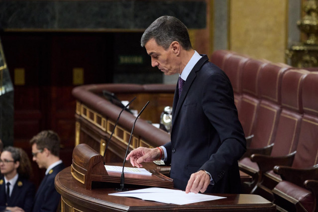 El presidente del Gobierno, Pedro Sánchez, durante un pleno extraordinario, en el Congreso de los Diputados, a 9 de julio de 2025, en Madrid (España).