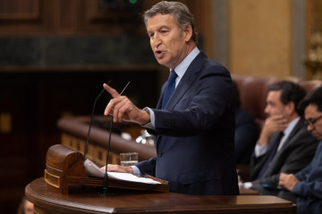 El presidente del PP, Alberto Núñez Feijóo, interviene durante un pleno extraordinario, en el Congreso de los Diputados, a 9 de julio de 2025, en Madrid (España).
