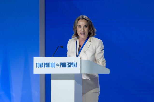 La vicesecretaria de Regeneración del PP, Cuca Gamarra, interviene durante el XXI Congreso Nacional del Partido Popular, a 4 de julio de 2025, en Madrid (España).
