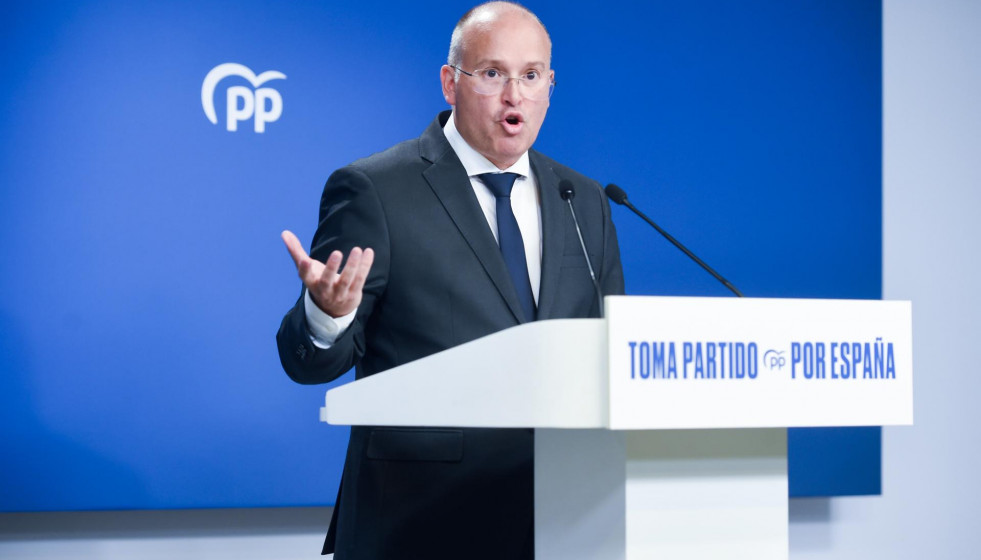 El nuevo secretario general del PP, Miguel Tellado, durante una rueda de prensa posterior a la reunión del Comité de Dirección del PP, en la sede del partido, a 7 de julio de 2025, en Madrid (Espa