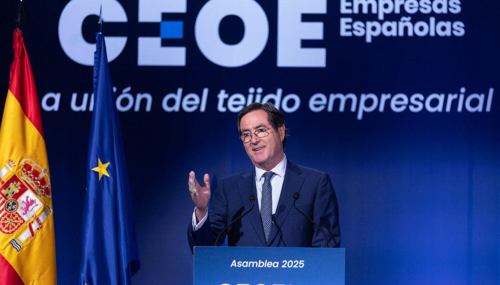 El presidente de CEOE, Antonio Garamendi,  durante la Asamblea General 2025 de la CEOE, a 16 de julio de 2025, en Madrid (España).