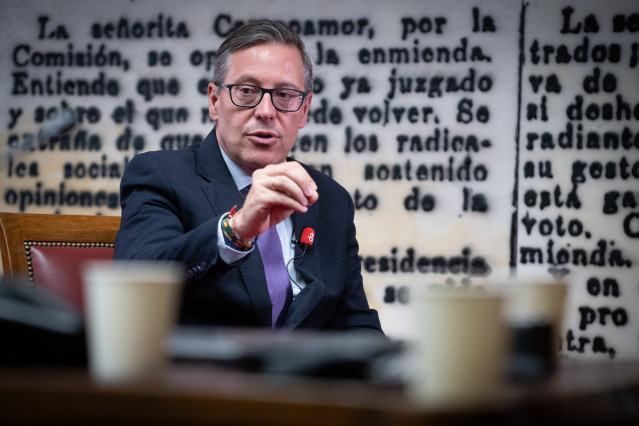 El secretario general del PP de la Comunidad de Madrid, Alfonso Serrano, durante una entrevista para Europa Press, en el Senado, a 10 de julio de 2025, en Madrid (España).