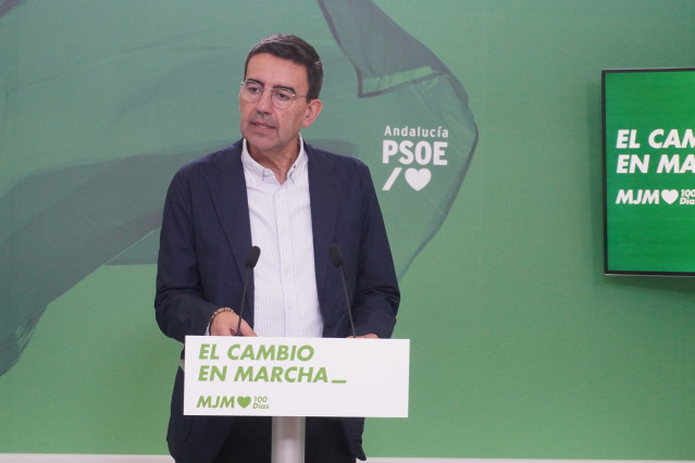 El portavoz de Presidencia del PSOE-A, Mario Jiménez, en rueda de prensa. (Foto de archivo).