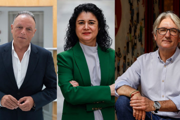 Archivo - El presidente de la CEV, Salvador Navarro; la secretaria general de CCOO PV, Ana García, y el secretario general de UGT PV, Tino Calero