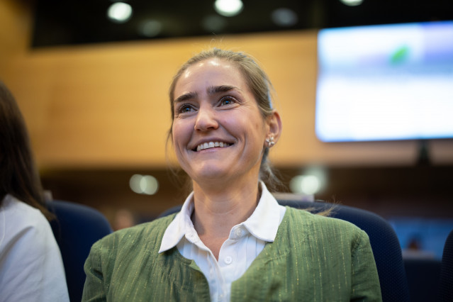 La vicepresidenta tercera y ministra para la Transición Ecológica y el Reto Demográfico, Sara Aagesen, durante la presentación del informe 'Mujeres en la Transición Ecológica 2025', en la sede del Ministerio para la Transición Ecológica.