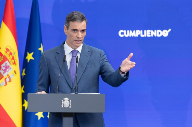 El presidente del Gobierno, Pedro Sánchez, comparece ante los medios de comunicación para hacer balance del curso político, a 28 de julio de 2025, en Madrid (España).
