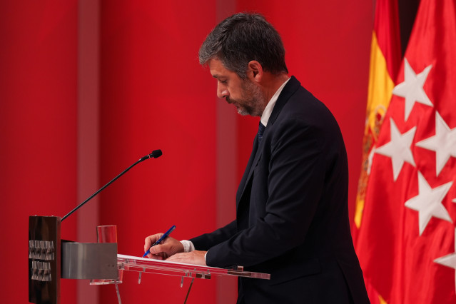 El consejero de Presidencia, Justicia y Administració Local, Miguel Ángel García Martín, en la rueda de prensa del Consejo de Gobierno