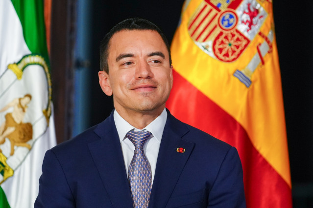 El presidente de Ecuador, Daniel Noboa  durante la reunión mantenida el día de hoy. A 29 de junio de 2025 en Sevilla, Andalucía (España).