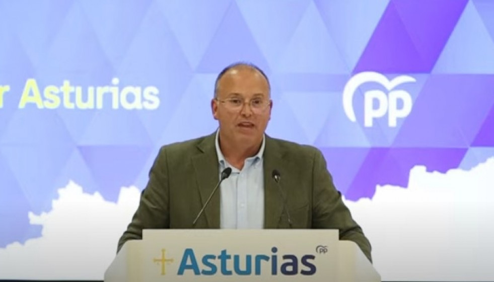 El secretario general del PP, Miguel Tellado, durante su intervención en Oviedo.