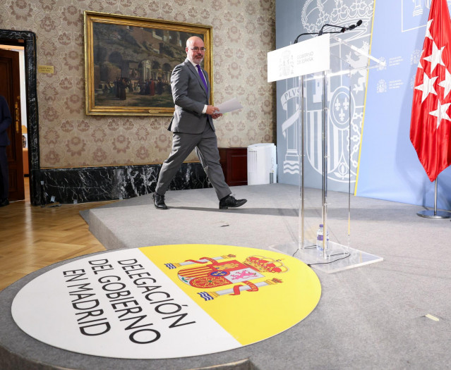 El delegado del Gobierno en la Comunidad de Madrid, Francisco Martín, durante una rueda de prensa, en la Delegación del Gobierno en Madrid, a 30 de julio de 2025, en Madrid (España).