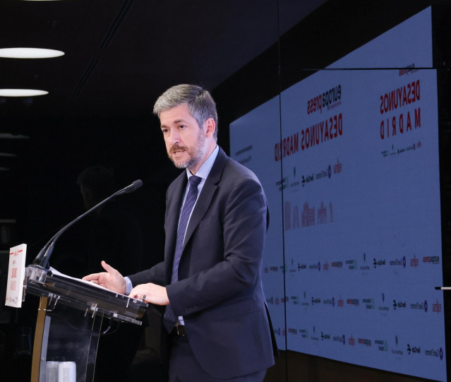 Archivo - El consejero de Presidencia, Justicia y Administración Local de la Comunidad de Madrid, Miguel Ángel García Martín, interviene durante un Desayuno Madrid, en el Auditorio Meeting Place de Castellana, a 7 de abril de 2025