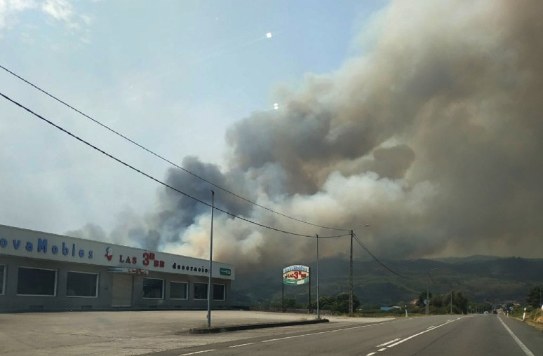 Incendio en la Nacional 525 a la altura de Monterrei en una foto de P.F. a primera hora de la tarde