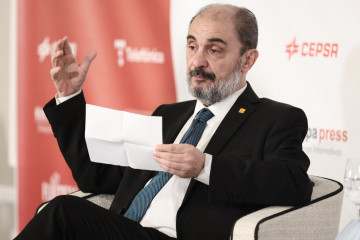 Archivo - El presidente del Gobierno de Aragón, Francisco Javier Lambán, interviene en un desayuno informativo de Europa Press, en el Hotel Rosewood Villa Magna, a 19 de abril de 2022, en Madrid (Es
