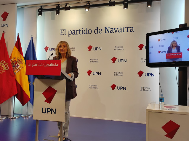 La presidenta de UPN, Cristina Ibarrola, en una rueda de prensa este jueves.