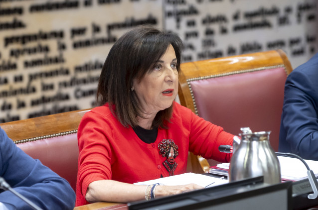 La ministra de Defensa, Margarita Robles, comparece ante la Comisión de Defensa, en el Senado, a 26 de agosto de 2025, en Madrid (España).