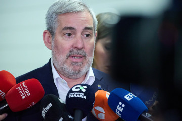 Archivo - El presidente de Canarias, Fernando Clavijo, ofrece declaraciones a los medios