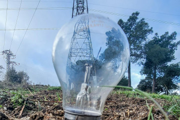 Archivo - Una bombilla clavada en el césped, a 9 de enero de 2025, en Madrid (España).