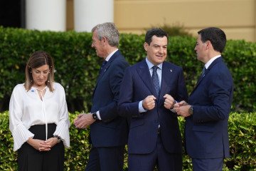 Archivo -  La presidenta de Cantabria, María José Sáenz de Buruaga; el presidente de Galicia, Alfonso Rueda; el presidente de Andalucía, Juanma Moreno y el lehendakari, Imanol Pradales, en la Conf