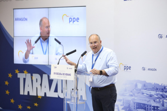 El secretario general del PP Aragón, Miguel Tellado, en un acto del partido en Tarazona (Zaragoza).
