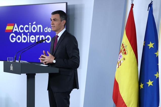 Archivo - El presidente del Gobierno, Pedro Sánchez, durante una declaración institucional, en el Palacio de la Moncloa, a 22 de junio de 2025