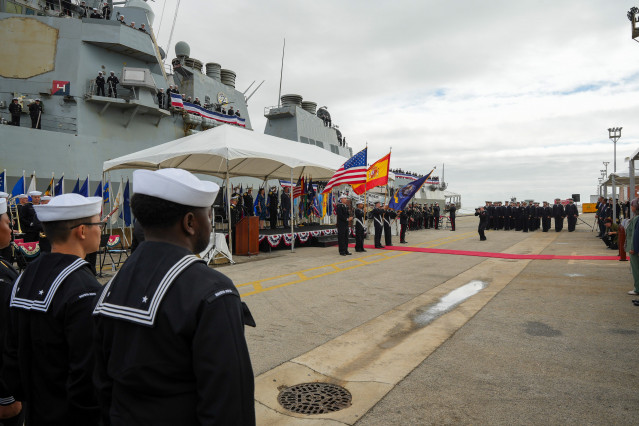 Archivo - Imágenes de la ceremonia de la llegada del USS Oscar Austin a puerto de Rota. A 16 de octubre de 2024, en Rota, Cádiz (Andalucía, España).
