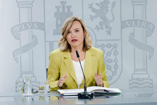 La ministra portavoz, Pilar Alegría, durante la rueda de prensa posterior a la reunión del Consejo de Ministros de este martes, 9 de septiembre