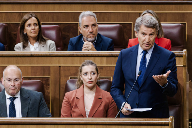 El presidente del PP, Alberto Núñez Feijóo, interviene durante un pleno en el Congreso de los Diputados, a 10 de septiembre de 2025, en Madrid (España).
