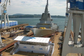 Todo preparado para la botadura de la primera fragata F-110 para la Armada