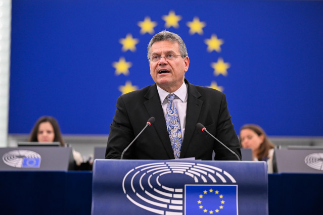 Archivo - El comisario de Comercio, Maros Sefcovic, en un debate en el pleno del Parlamento Europeo reunido en Estrasburgo (Francia).
