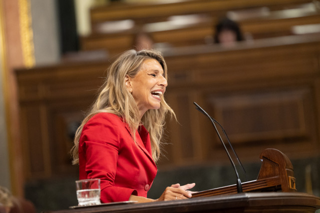 La vicepresidenta segunda y ministra de Trabajo y Economía Social, Yolanda Díaz, interviene durante una sesión plenaria, en el Congreso de los Diputados, a 9 de septiembre de 2025, en Madrid (España).