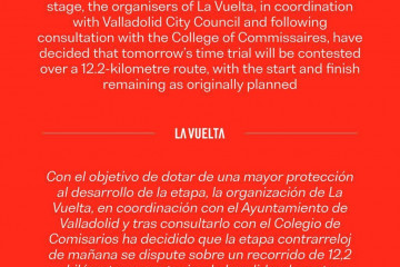 La Vuelta reduce a 12,2 kilómetros el recorrido de la etapa contrarreloj de Valladolid