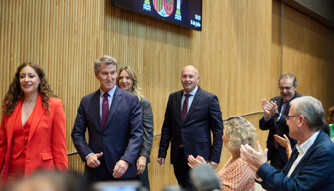 Archivo - (I-D) La portavoz del PP en el Congreso, Ester Muñoz; el presidente del PP, Alberto Núñez Feijóo; la portavoz del PP en el Senado, Alicia García, y el secretario general del PP, Miguel