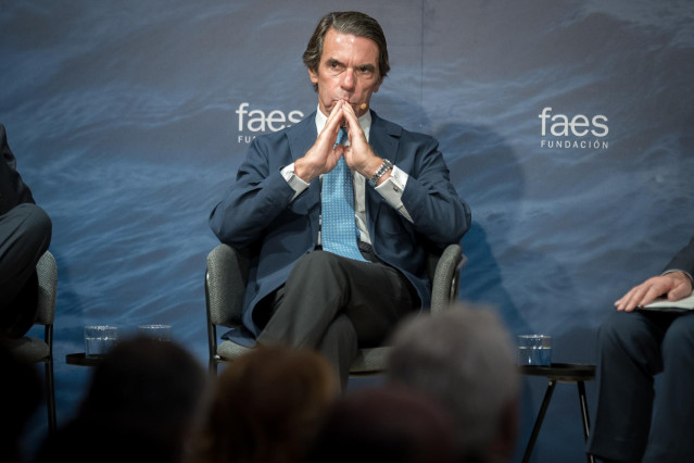 El expresidente del Gobierno y presidente de FAES, José María Aznar, inaugura el Campus FAES 2025: Europa y el futuro del vínculo atlántico, en el Espacio Bertelsmann, a 17 de septiembre de 2025, en Madrid (España). Con el foco mediático en Gaza, estas jo