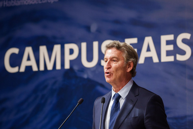 El presidente del PP, ALberto Núñez Feijóo, durante la clausura del Campus FAES, a 19 de septiembre de 2025, en Madrid (España).