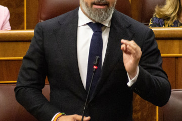 Archivo - El presidente de VOX, Santiago Abascal, interviene durante una sesión de control, en el Congreso de los Diputados