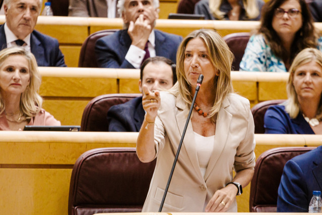 La portavoz del PP en el Senado, Alicia García, durante una sesión de control al Gobierno en el Senado, a 16 de septiembre de 2025, en Madrid (España).