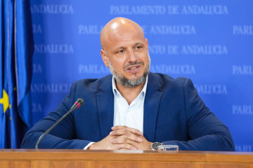 Archivo - El portavoz adjunto del Grupo Parlamentario Vox, Rodrigo Alonso, durante la ronda de ruedas de prensa de portavoces de los grupos parlamentarios en el Parlamento de Andalucía, en Sevilla (A
