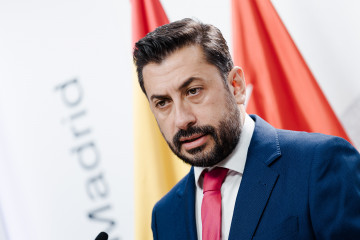 El portavoz del PP en la Asamblea de Madrid, Carlos Díaz-Pache, durante una rueda de prensa posterior a una reunión de la Junta de Portavoces