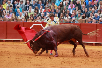 El torero Javier Zulueta durante el tercer festejo de la San Miguel en la Real Maestranza de Caballería, a 28 de septiembre de 2025 en Sevilla (Andalucía, España). Como es tradicional en la Plaza d
