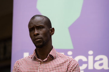 Archivo - El secretario de antirracismo de Podemos, Serigne Mbayé, participa en un acto de campaña, a 3 de junio de 2024, en Madrid (España).