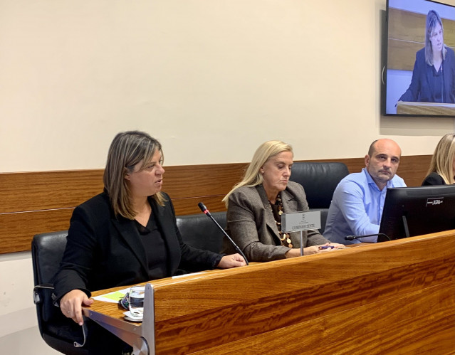 La vicepresidenta del Gobierno asturiano, Gimena Llamedo, y la diputada del PP Susana Fernández Arias durante la comisión parlamentaria en la Junta General.